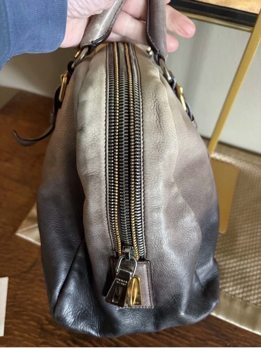 Prada Limited edition Ombre Glace Calf “zipper bag” Satchel RARE - Picture 3 of 9